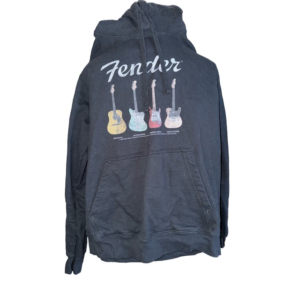 Port & Co FF Fender Men’s Graphic Black Guitar Band Hoodie Rock Punk Goth Boy M